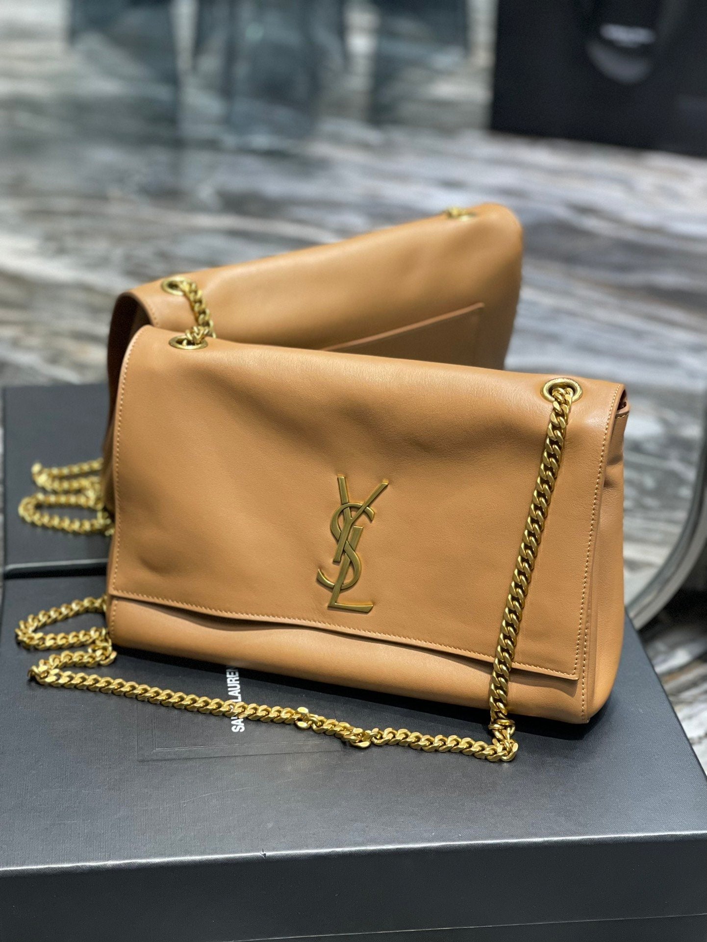 YSSL Kate Medium Reversible Chain Bag Brown In Suede With Gold Hardware For Women 11in/29cm YSL
