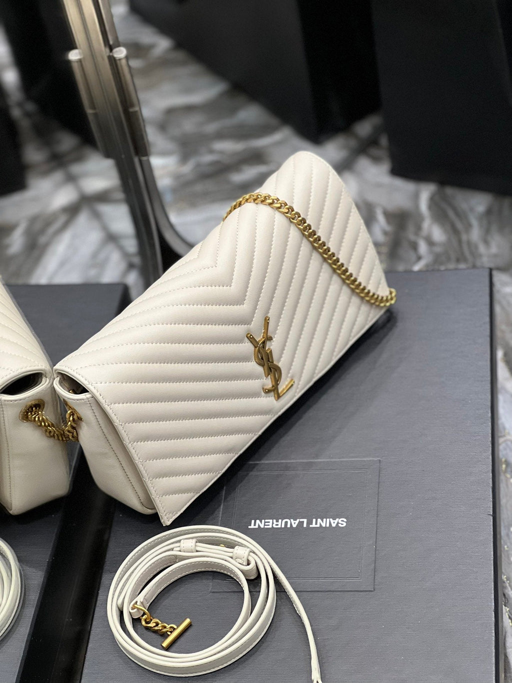 Top Quality Kata 99 Chain Bag White With Gold Hardware For Women 10.2in/26cm YSL