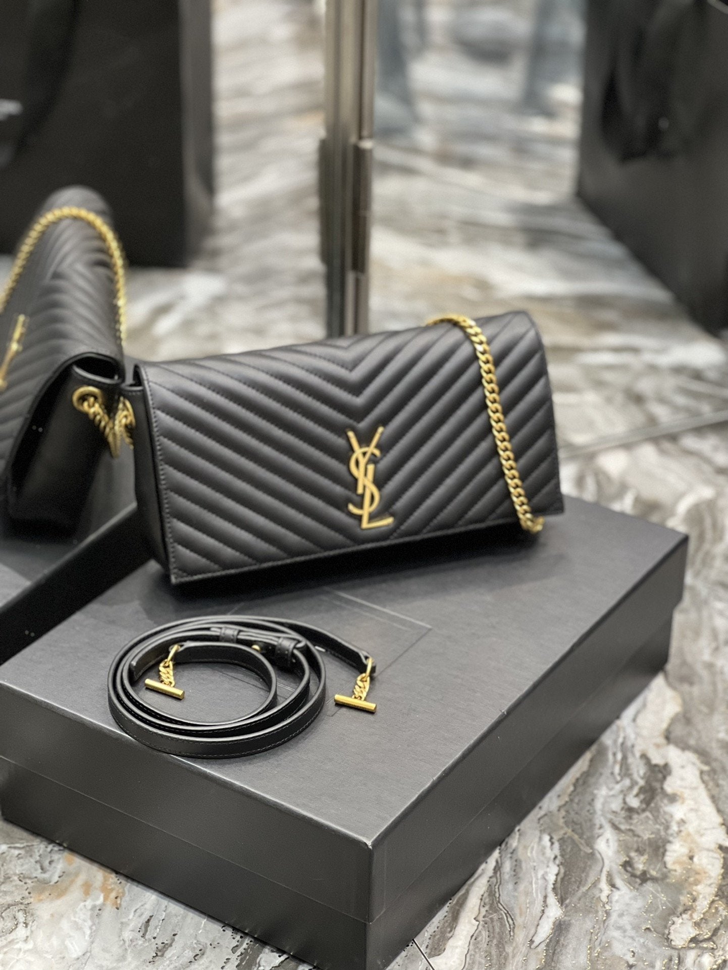 YSSL Kata 99 Chain Bag Black With Gold Hardware For Women 10in/26cm YSL