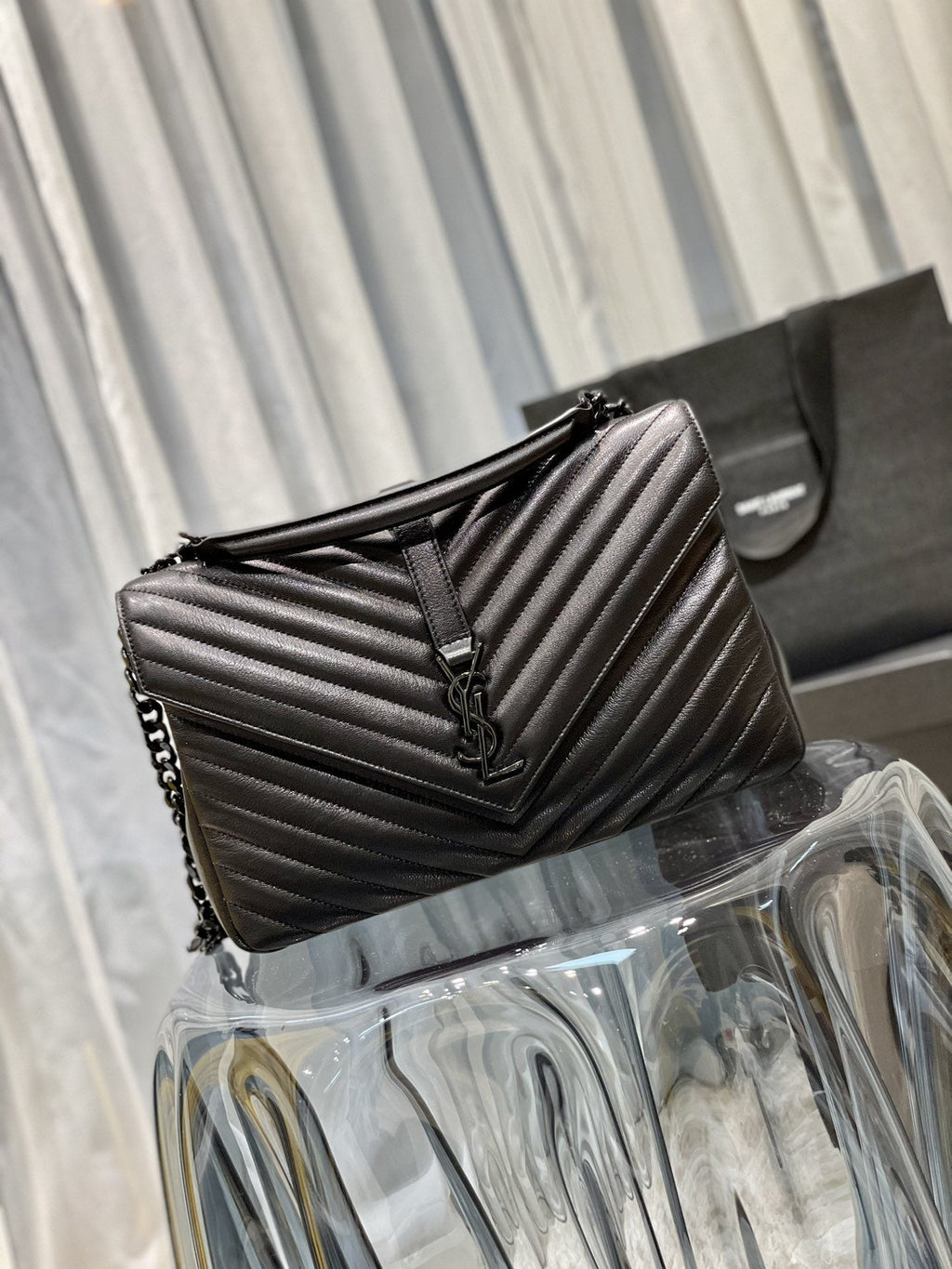YSSL College Large Chain Bag Black With Metal Toned Hardware For Women 12in/32cm YSL 600278BRM081000