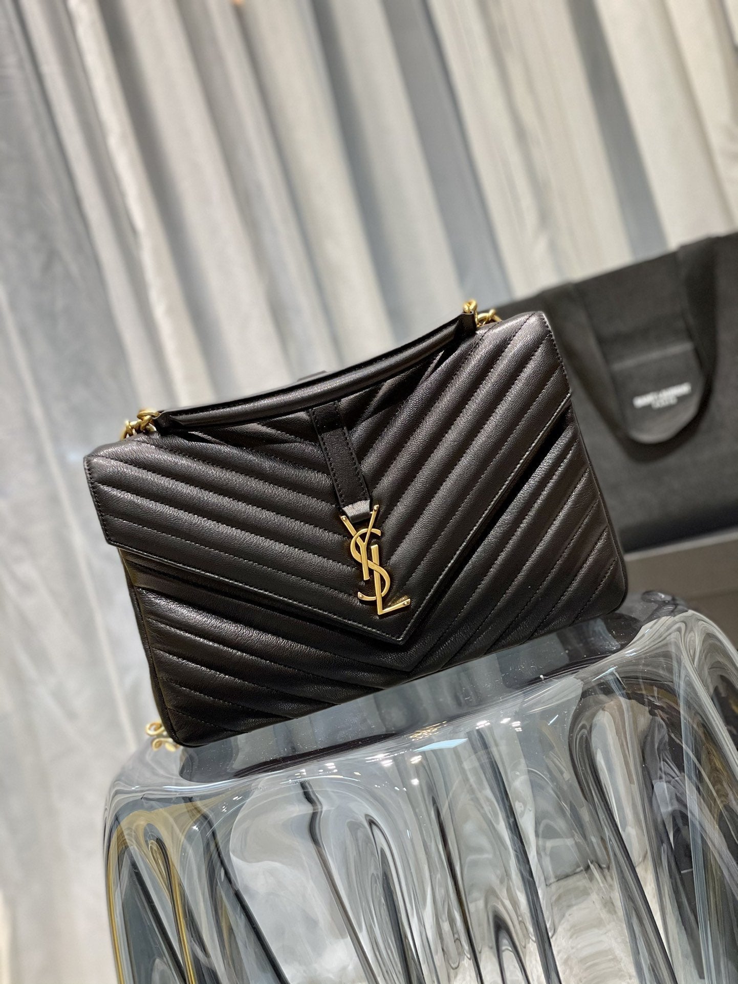YSSL College Large Chain Bag Black With Gold Hardware For Women 12in/32cm YSL 600278BRM071000