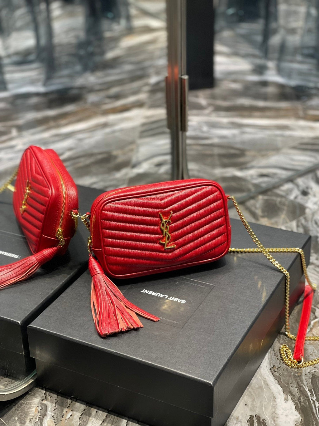 Top Quality Lou Mini Bag Red In Quilted Grain De Poudre With Gold Hardware For Women 7.4in/19cm YSl 6125791GF076008