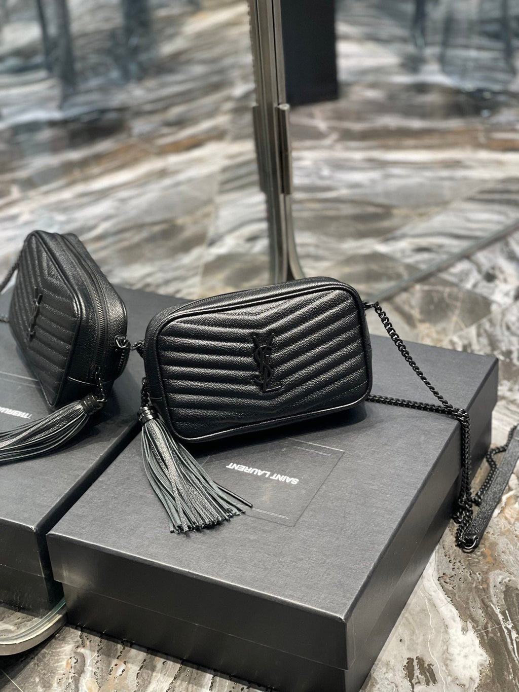 Top Quality Lou Mini Bag Black In Quilted Grain De Poudre With Metal Toned Hardware For Women 7.4in/19cm YSl 6125791GF081000