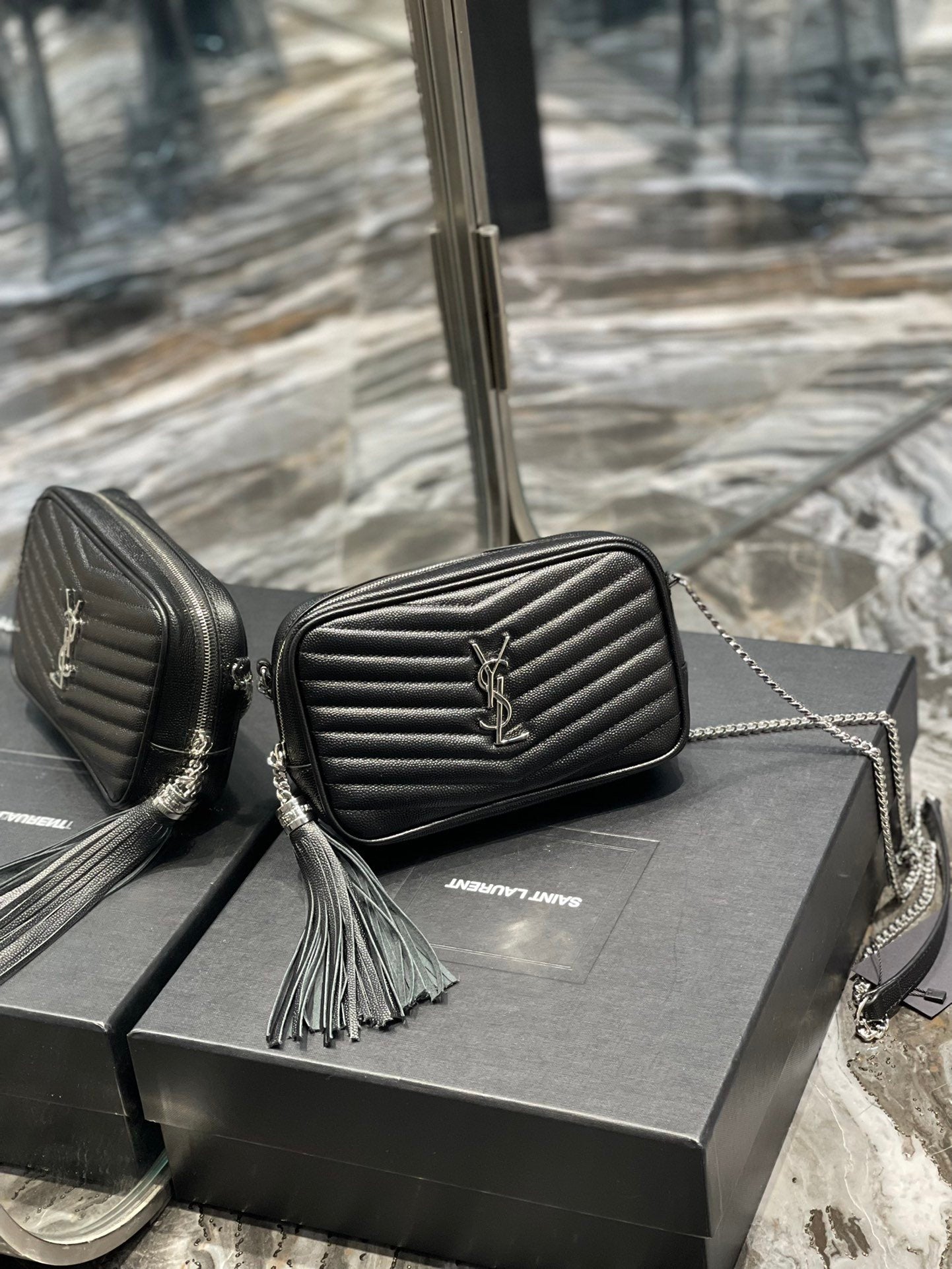 Top Quality Lou Mini Bag Black In Quilted Grain De Poudre With Silver Toned Hardware For Women 7.4in/19cm YSl 6125791GF021000