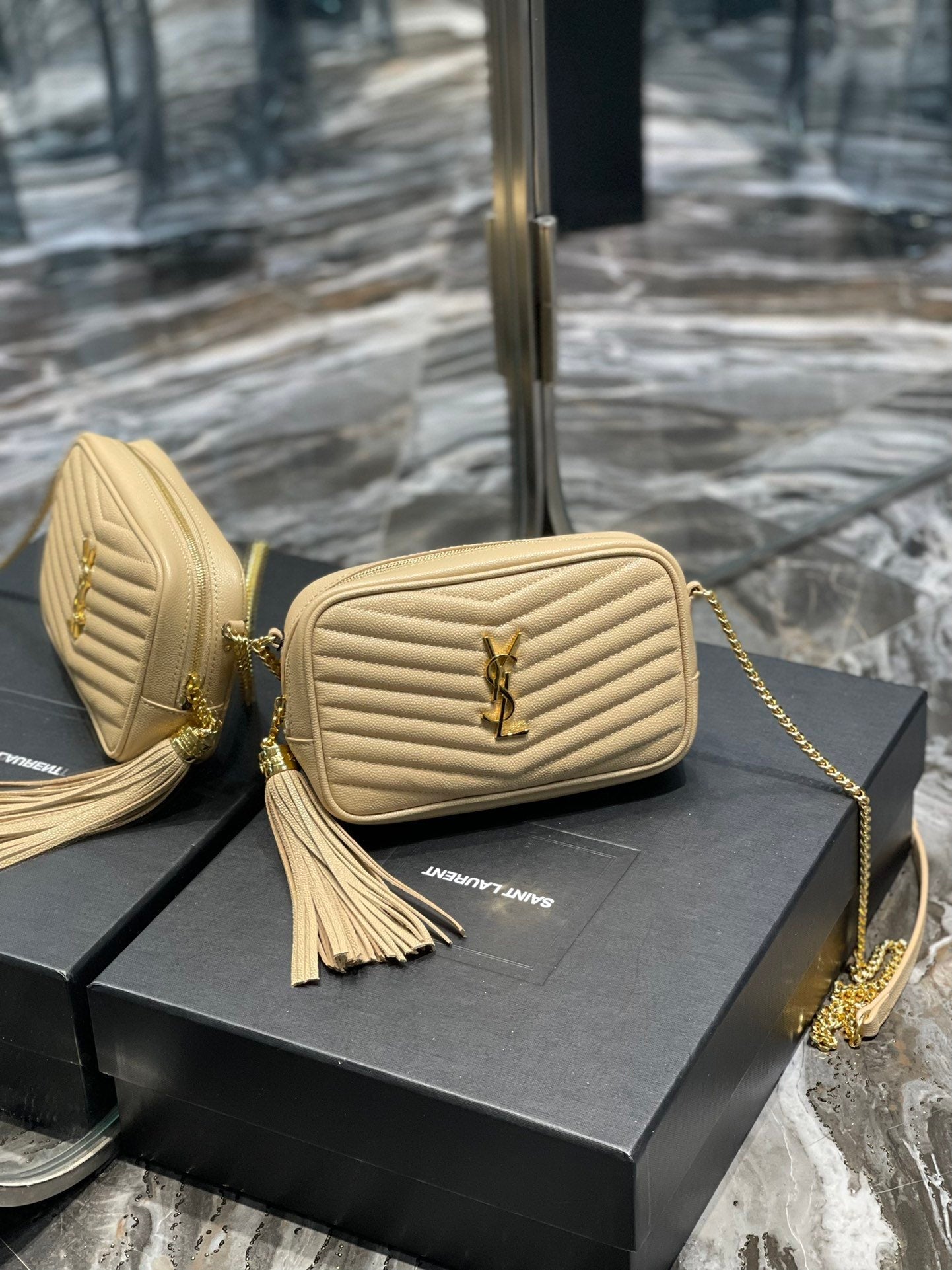 Top Quality Lou Mini Bag Beige In Quilted Grain De Poudre With Gold Hardware For Women 7.4in/19cm YSl 6125791GF012721