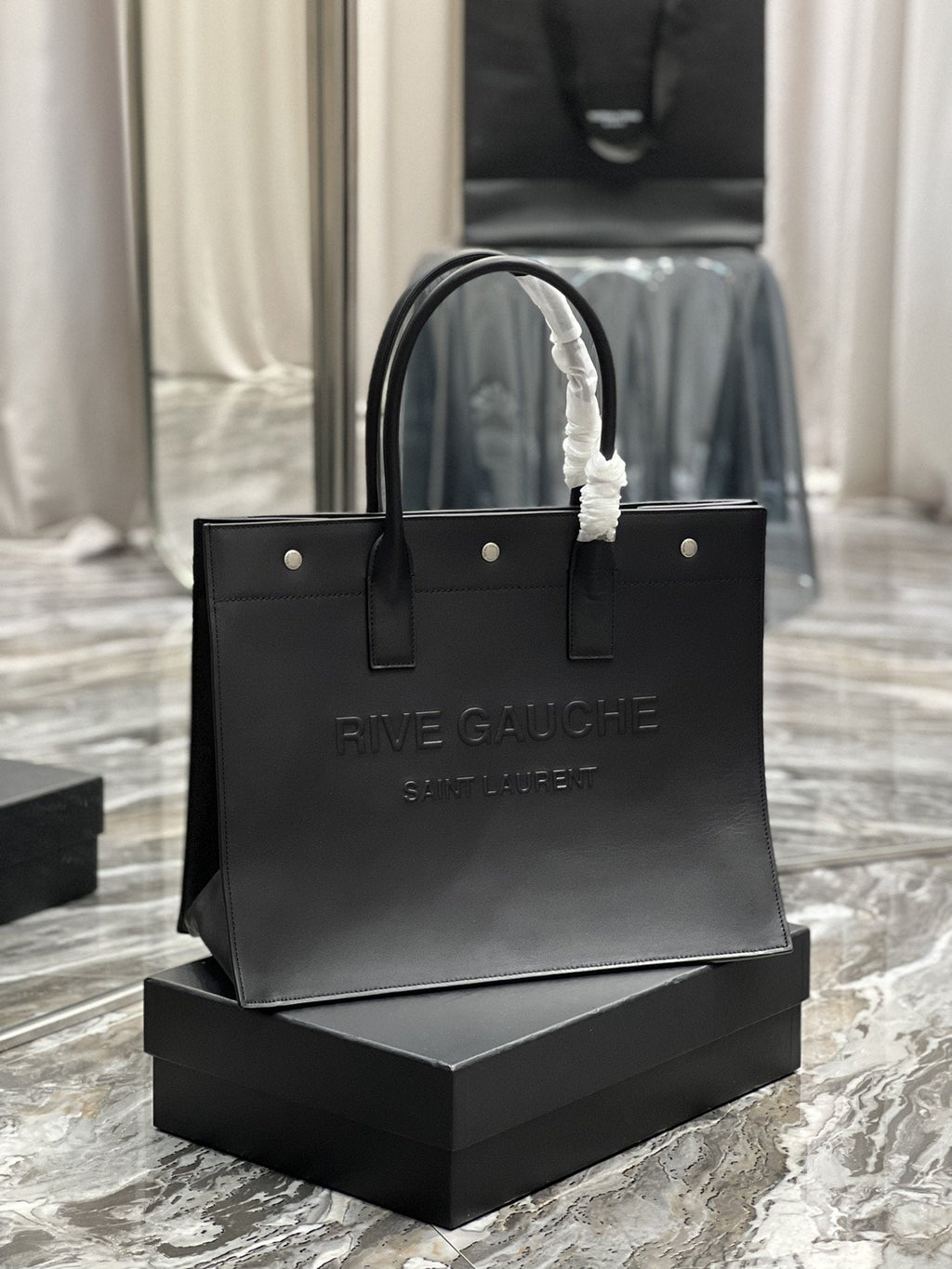 YSSL Rive Gauche Small Tote Bag In Black Noir For Women 15in/39cm YSL 686266CWTFE1000