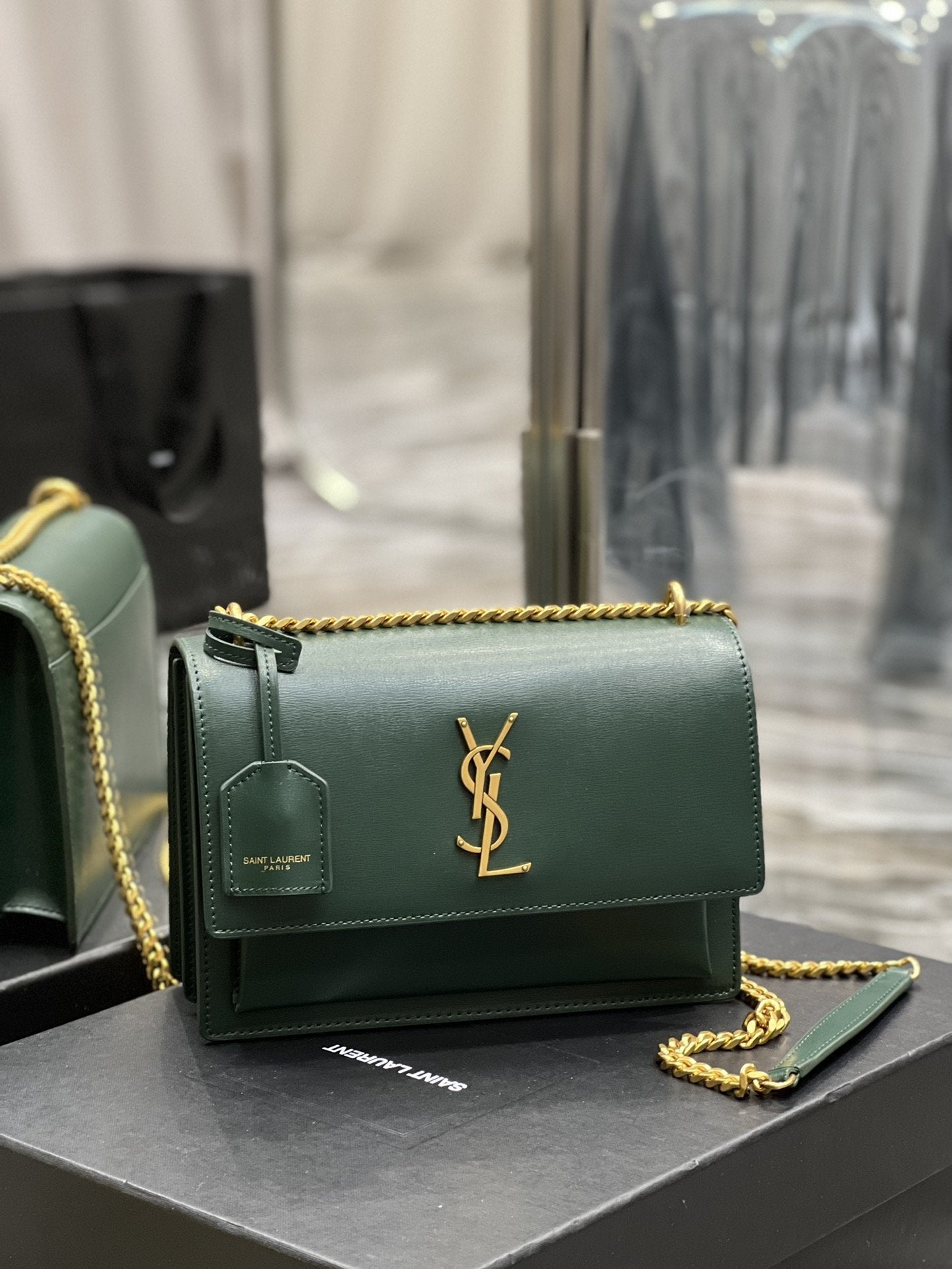 YSSL Sunset Medium Chain Bag For Women 8in/22cm Green YSL