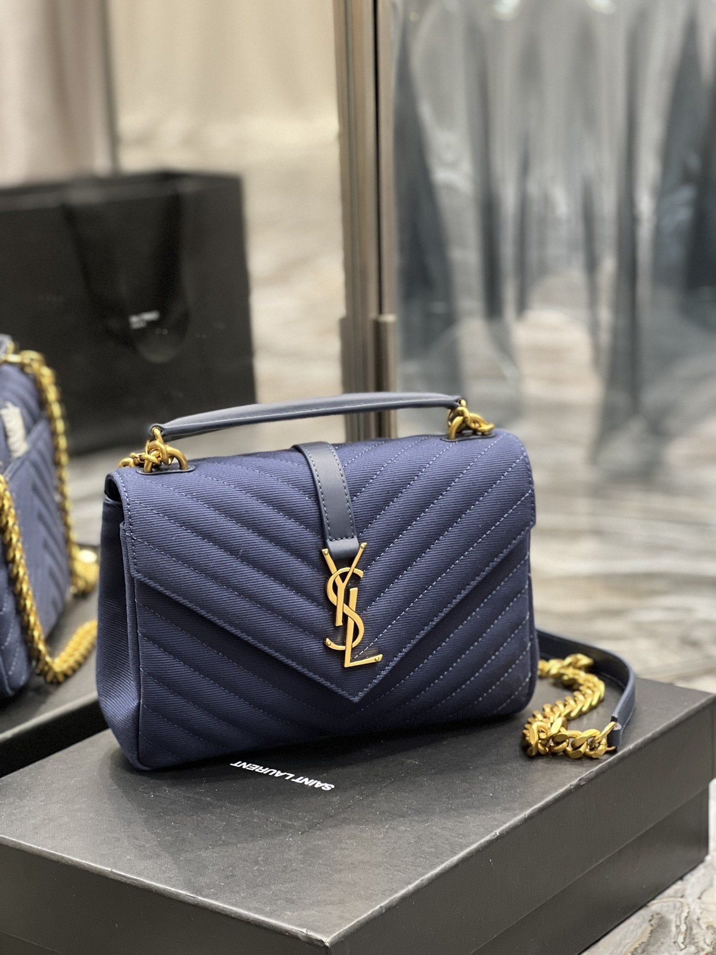 YSSL Envelope Medium Bag Marine In Mix MatelassÃ© Grain De Poudre Embossed Material For Women 9in/24cm YSL 600185BOW914147