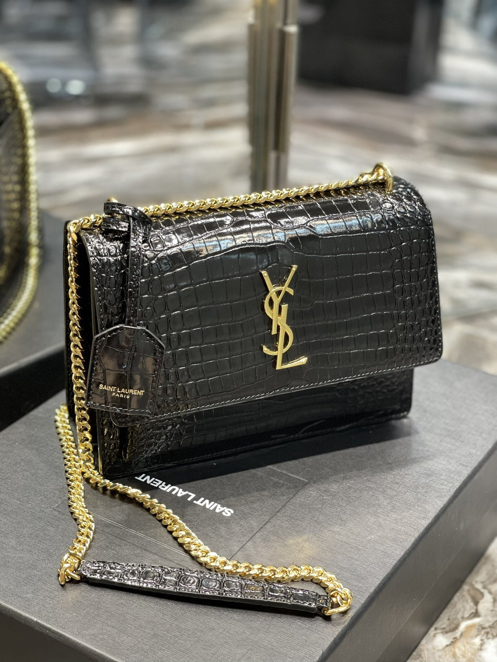 YSSL Sunset Medium Chain Bag For Women 8in/22cm Black YSL 442906DND0J1000