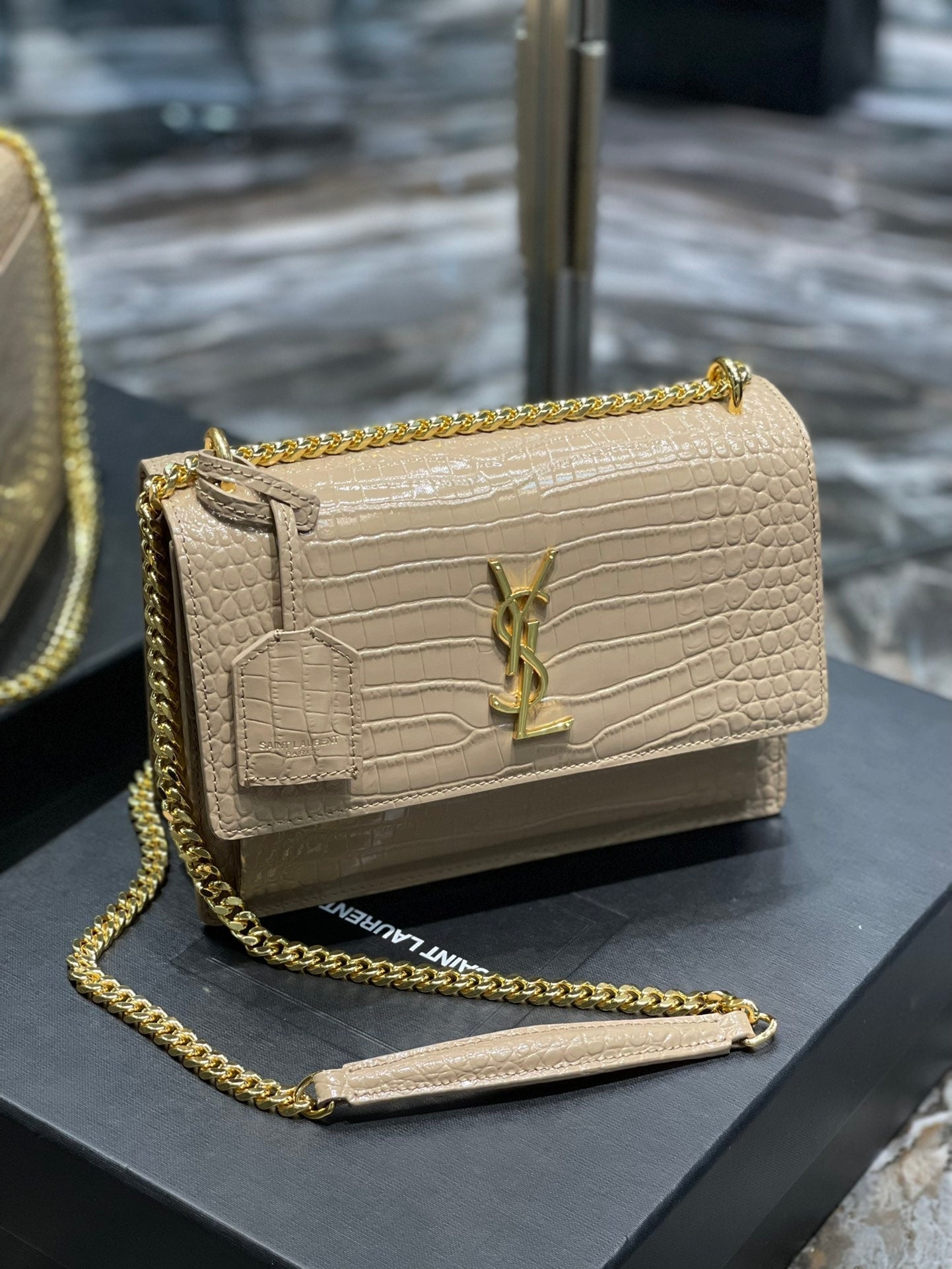 YSSL Sunset Medium Chain Bag For Women 8in/22cm Beige YSL 442906DND0J2721