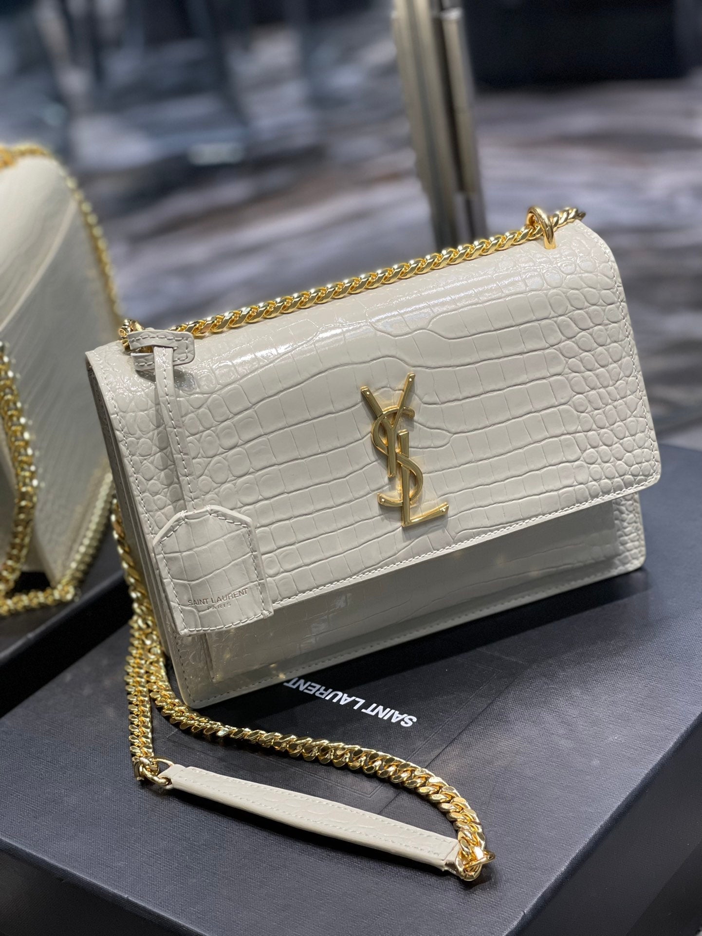 YSSL Sunset Medium Chain Bag For Women 8in/22cm White YSL 442906DND0J9207