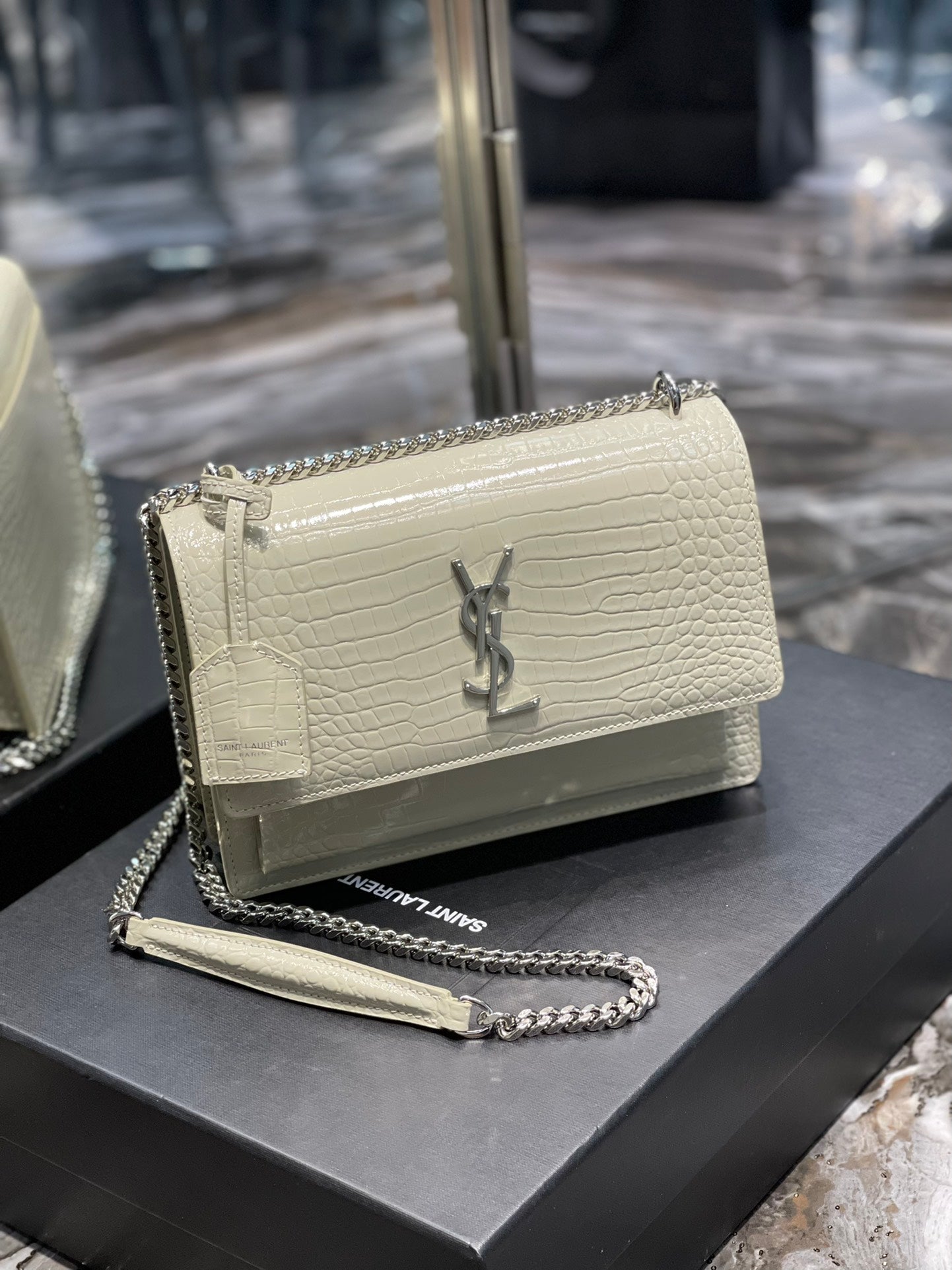 YSSL Sunset Medium Chain Bag For Women 8in/22cm White YSL 442906DND0N9207