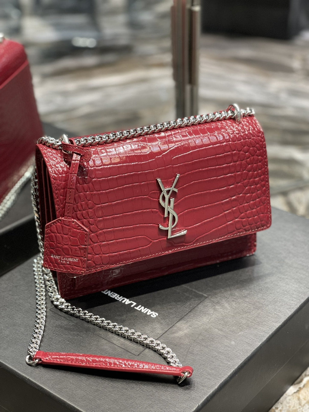 YSSL Sunset Medium Chain Bag Red For Women 8in/22cm YSL
