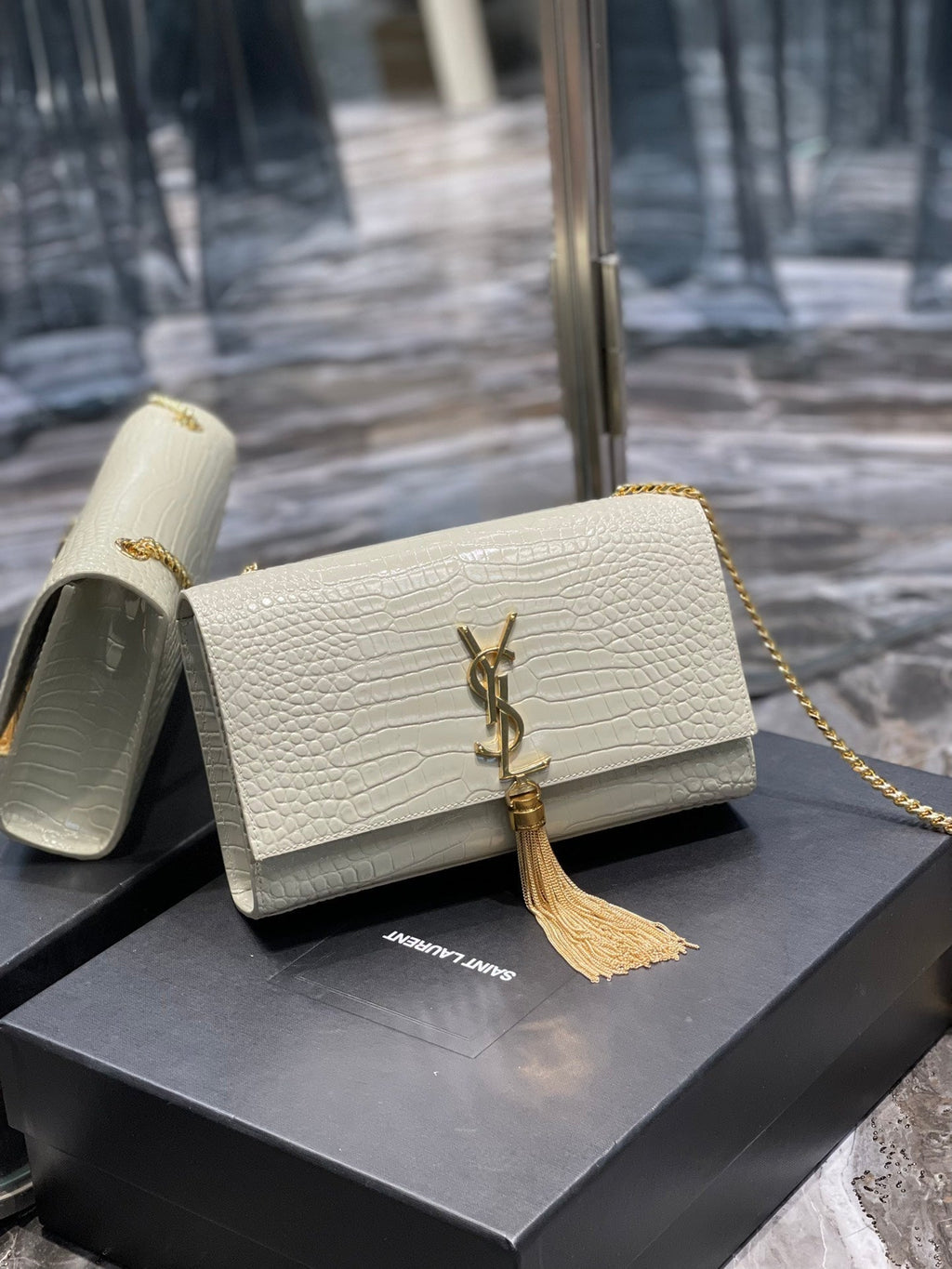 Top Quality Kata MeTop Qualityum Chain Bag White  With Tassel For Women 9.4in/24cm YSL 354119DND0J9207