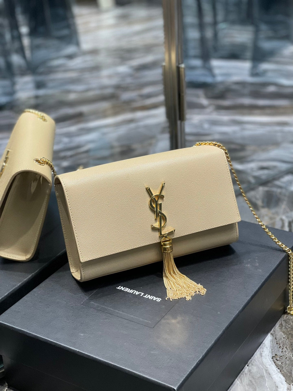 Top Quality Kata MeTop Qualityum Chain Bag Beige With Tassel For Women 9.4in/24cm YSL