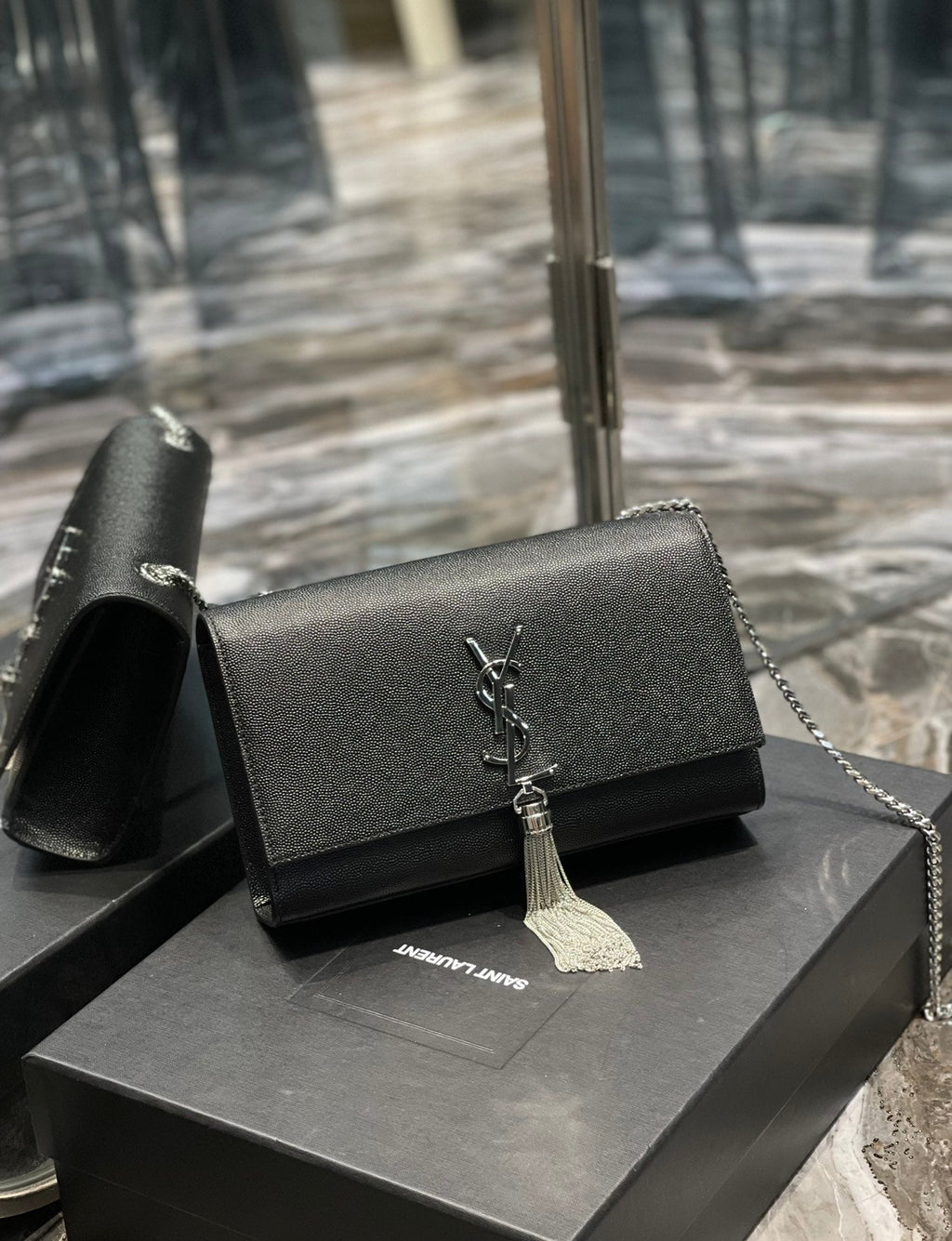 Top Quality Kata MeTop Qualityum Chain Bag Black With Tassel For Women 9.4in/24cm YSL 354119BOW0N1000