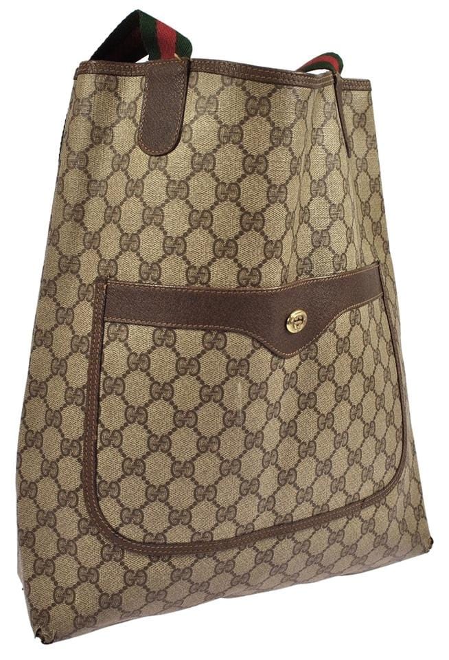 Gucci Pvc Leather Brown Beige, Brown Tote Bag E1047