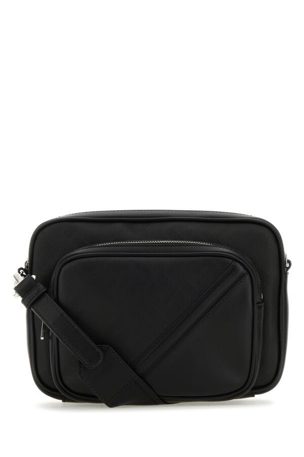 Man Black Leather Camera Case Duo  Crossbody Bag