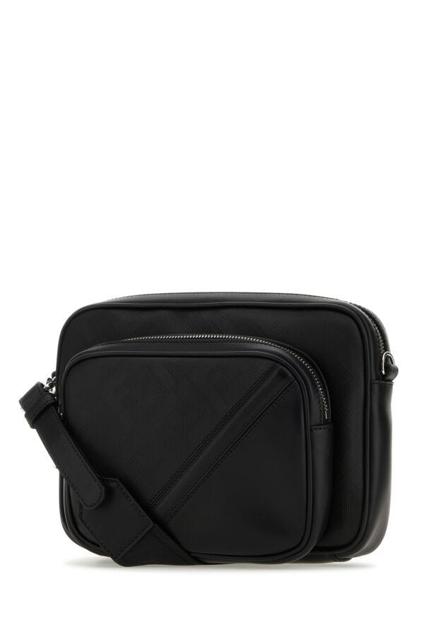 Man Black Leather Camera Case Duo  Crossbody Bag
