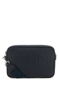 Man Navy Blue Leather Camera Case Crossbody Bag