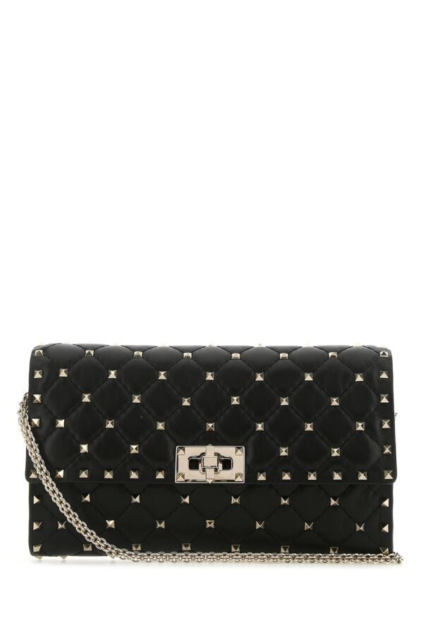 Valentino Garavani Woman Black Nappa Leather Rockstud Spike Clutch