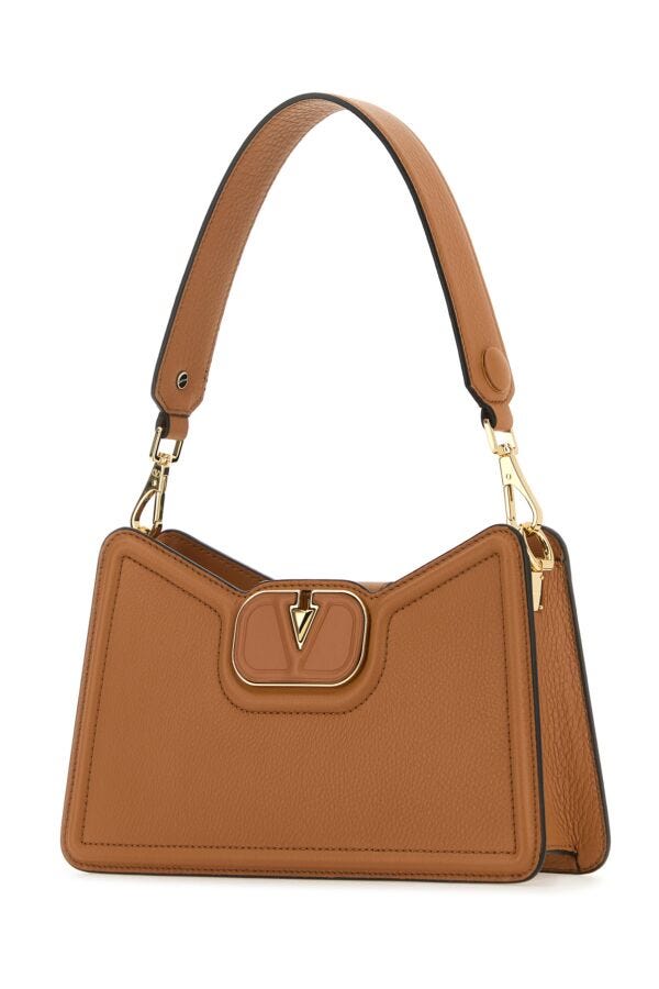 Valentino Garavani Woman Camel Leather Vlogo Shoulder Bag