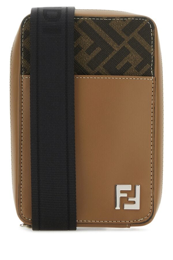 Man Prined Fabric And Leather Crossbody Bag