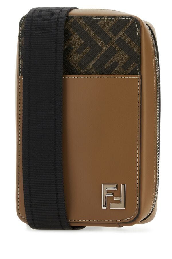 Man Prined Fabric And Leather Crossbody Bag