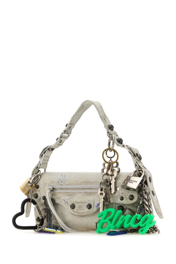Balenciaga Woman White Leather Small Le Cagole Shoulder Bag