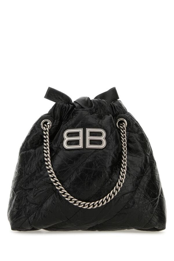 Balenciaga Woman Black Leather Xs Crush Shoulder Bag