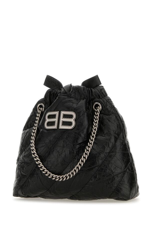Balenciaga Woman Black Leather Xs Crush Shoulder Bag