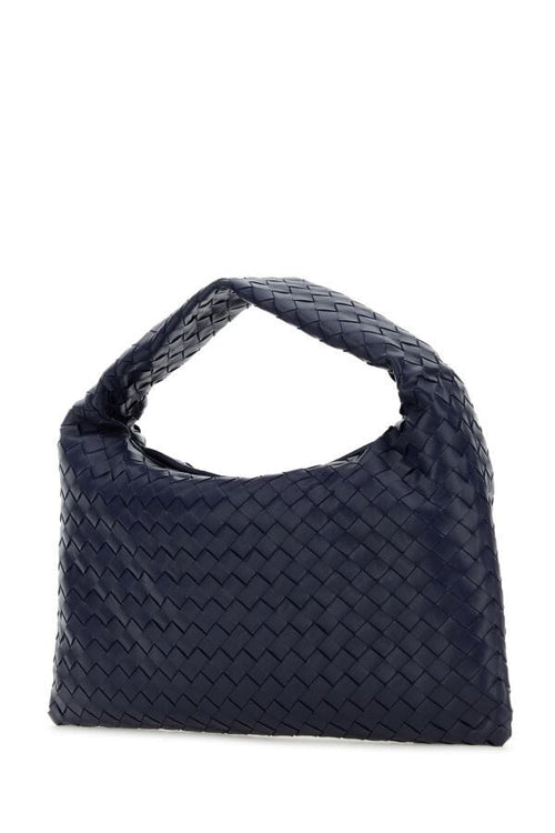 Bottega Veneta Woman Dark Blue Leather Small Hop Shoulder Bag