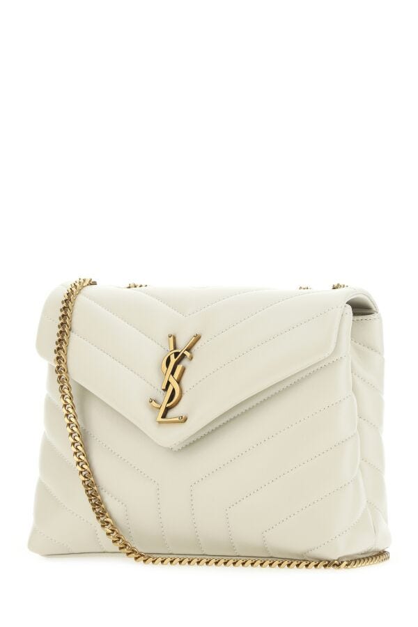 Saint Laurent Woman Ivory Leather Small Loulou Shoulder Bag