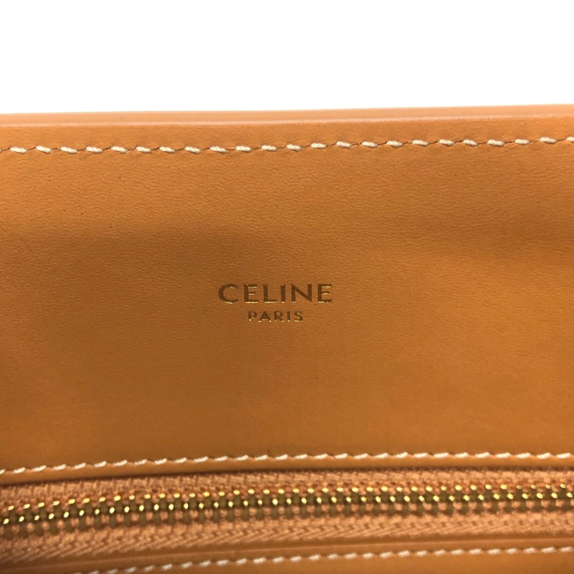 Celine Cabas Beige Brown Leather Canvas Handbag Shoulder Bag Tote Bag