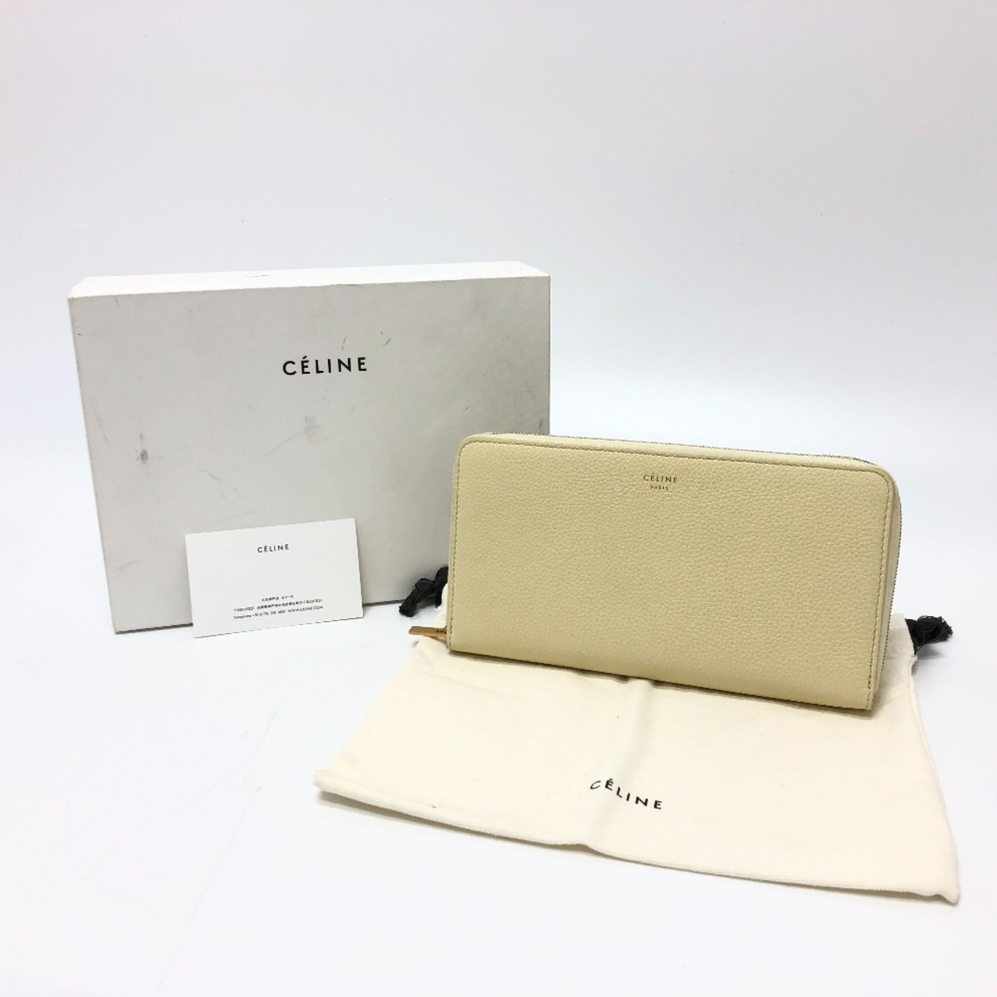Celine Beige Leather Long Wallet (Bi-Fold)