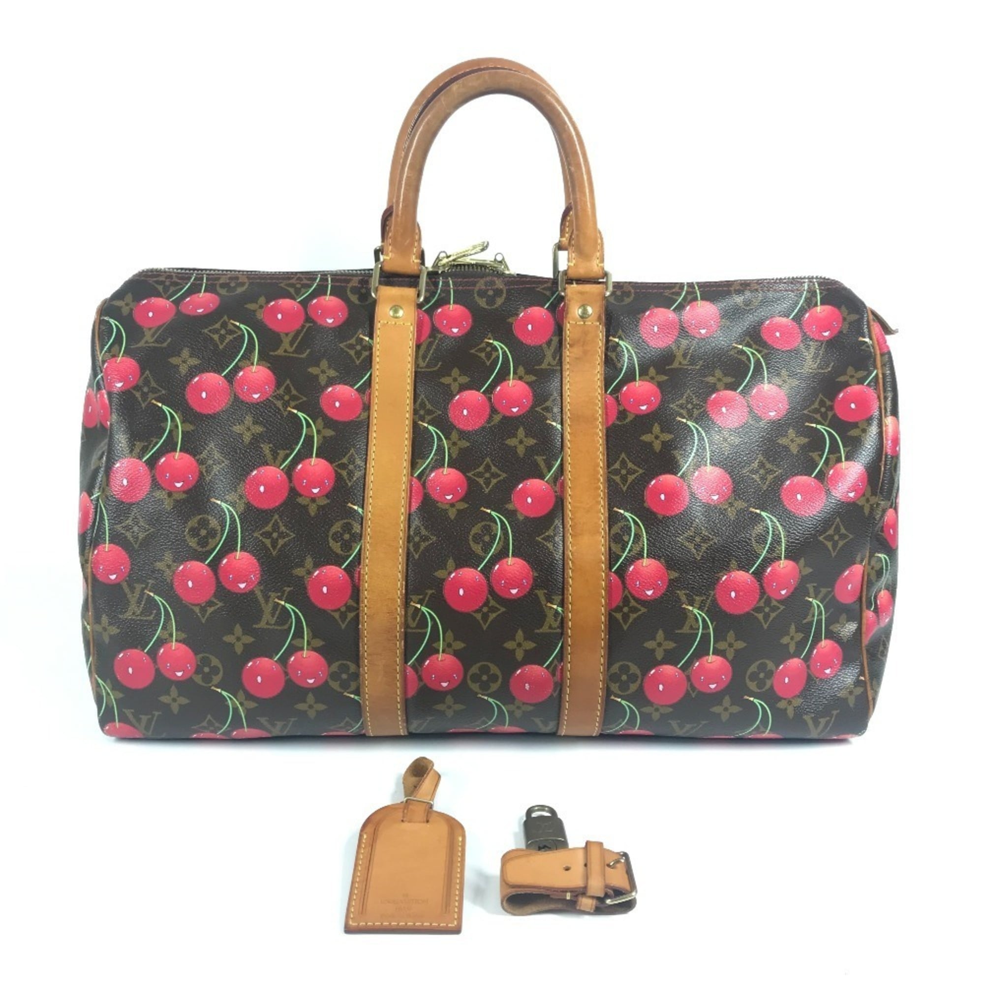 Louis Vuitton Brown Monogram Cherry Red Color Monogram Boston Bag