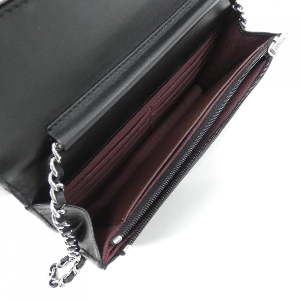 Chanel Black Bordeaux Leather Chain/Shoulder Wallet