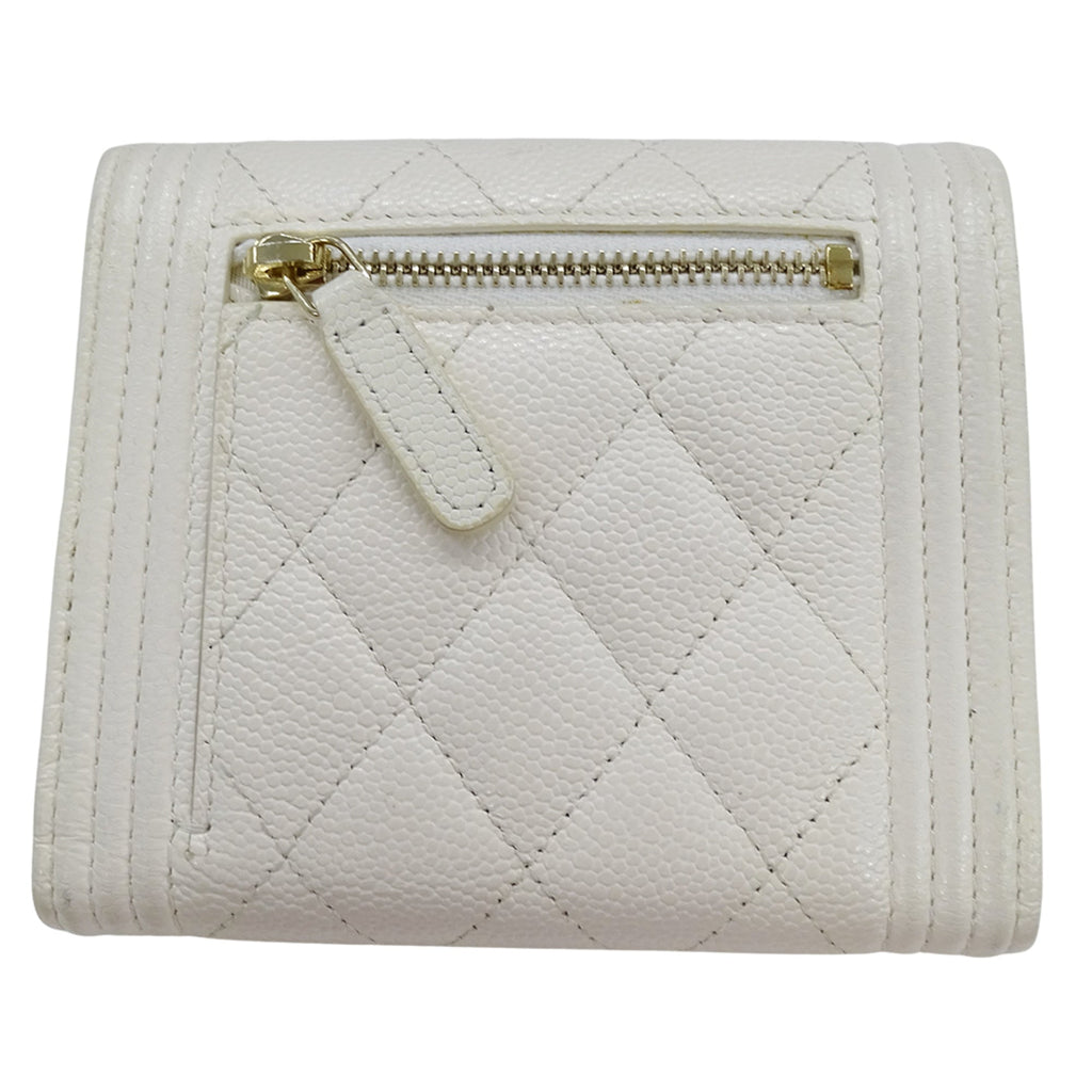 Chanel White Grained Calfskin Wallet (Tri-Fold)