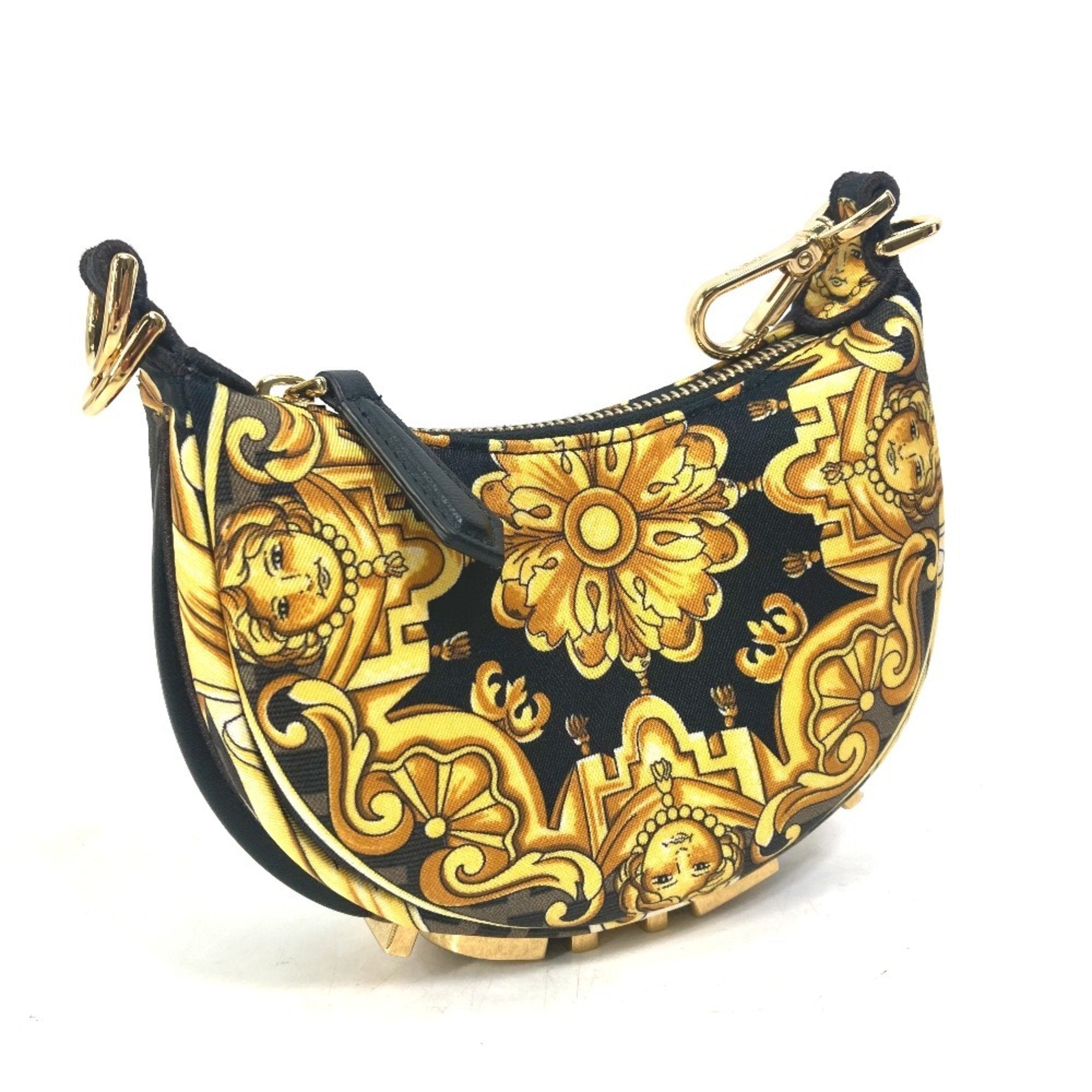 Fendi Black Yellow Nylon Leather Clutch Bag Handbag Pouch