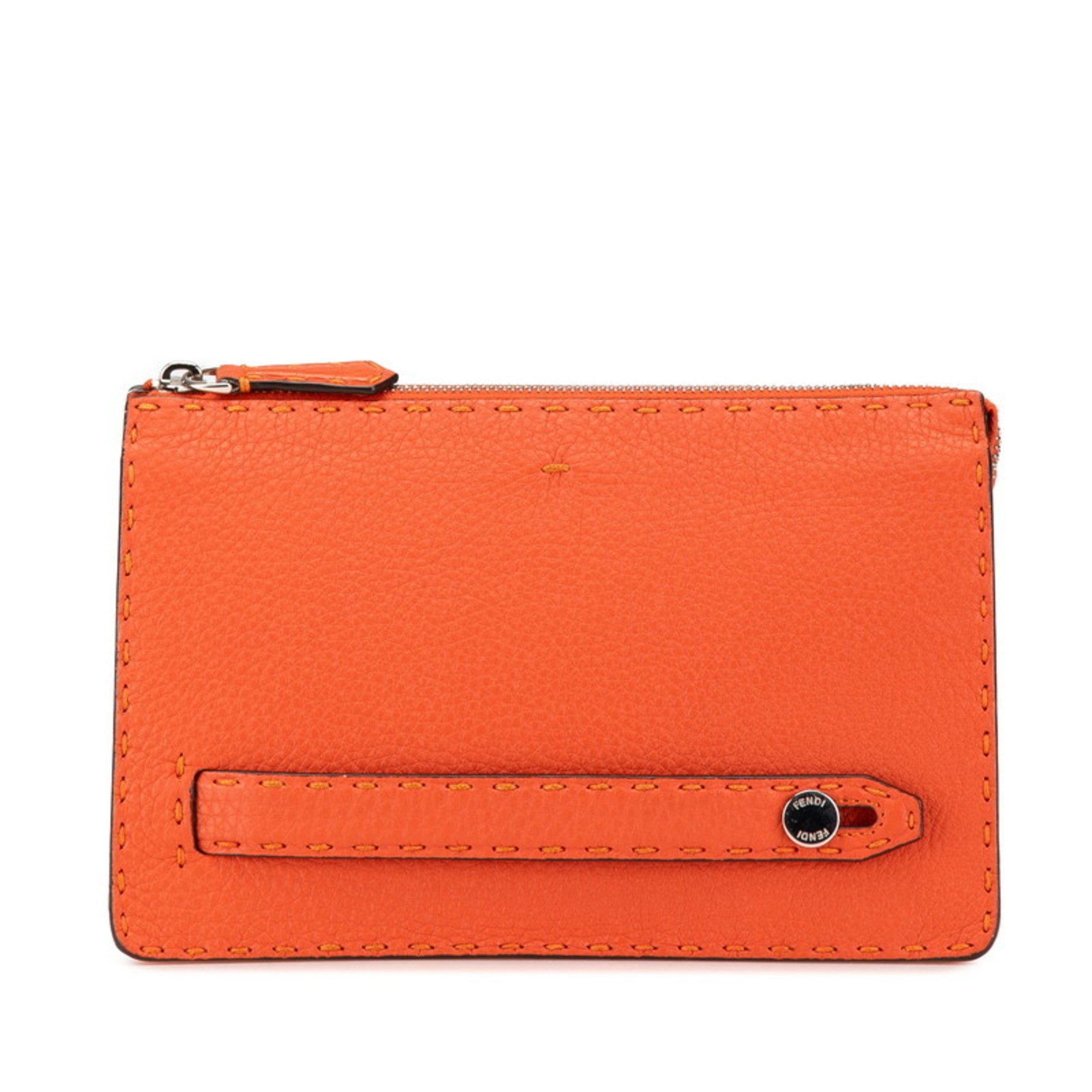 Fendi Orange Leather Clutch Bag