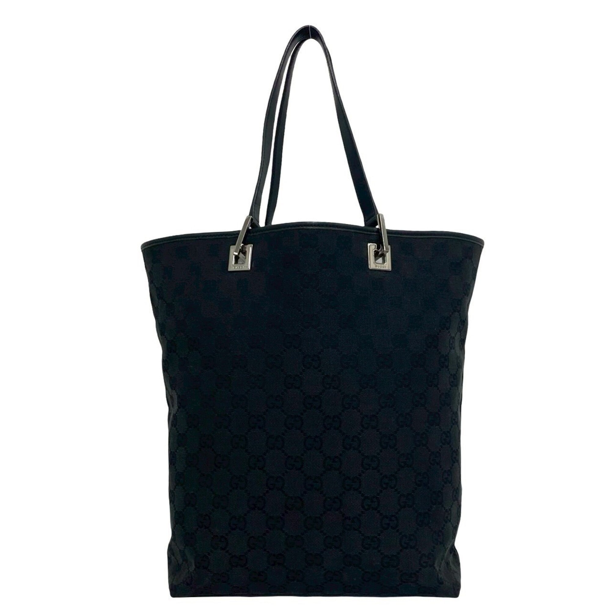 Gucci Black Gg Canvas Leather Handbag Tote Bag (Pre-Owned)