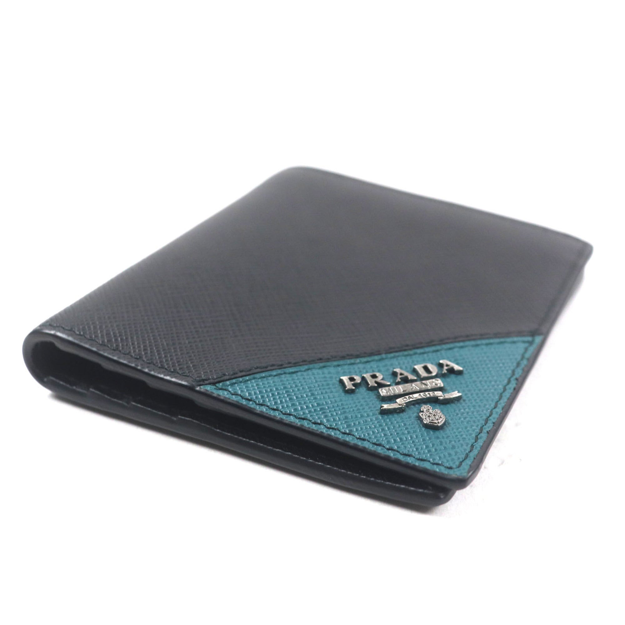 Prada Black Green Saffiano Bill Wallet (Bi-Fold)