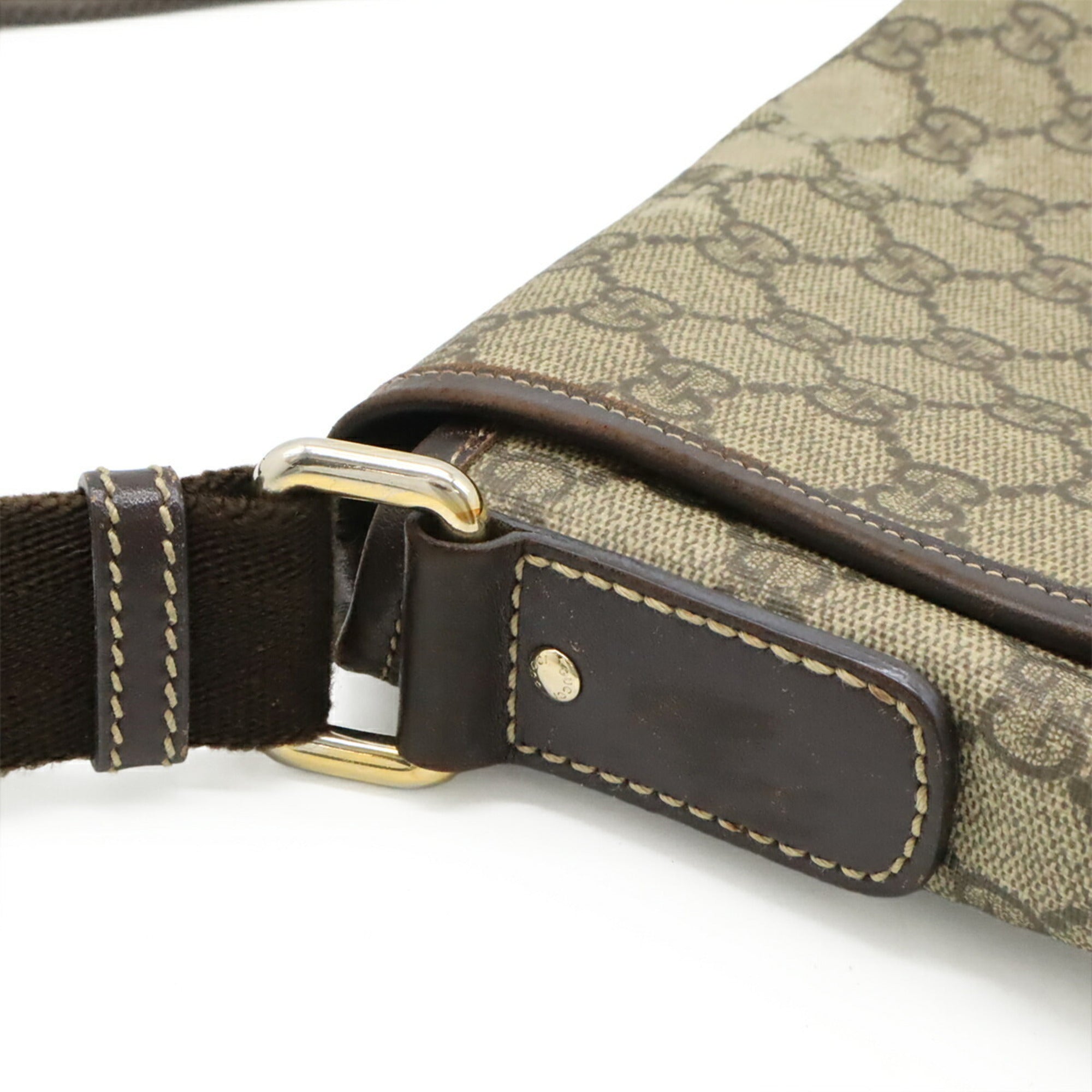 Gucci Gg Plus Beige Dark Brown Gg Supreme Leather Pochette Shoulder Bag (Pre-Owned)