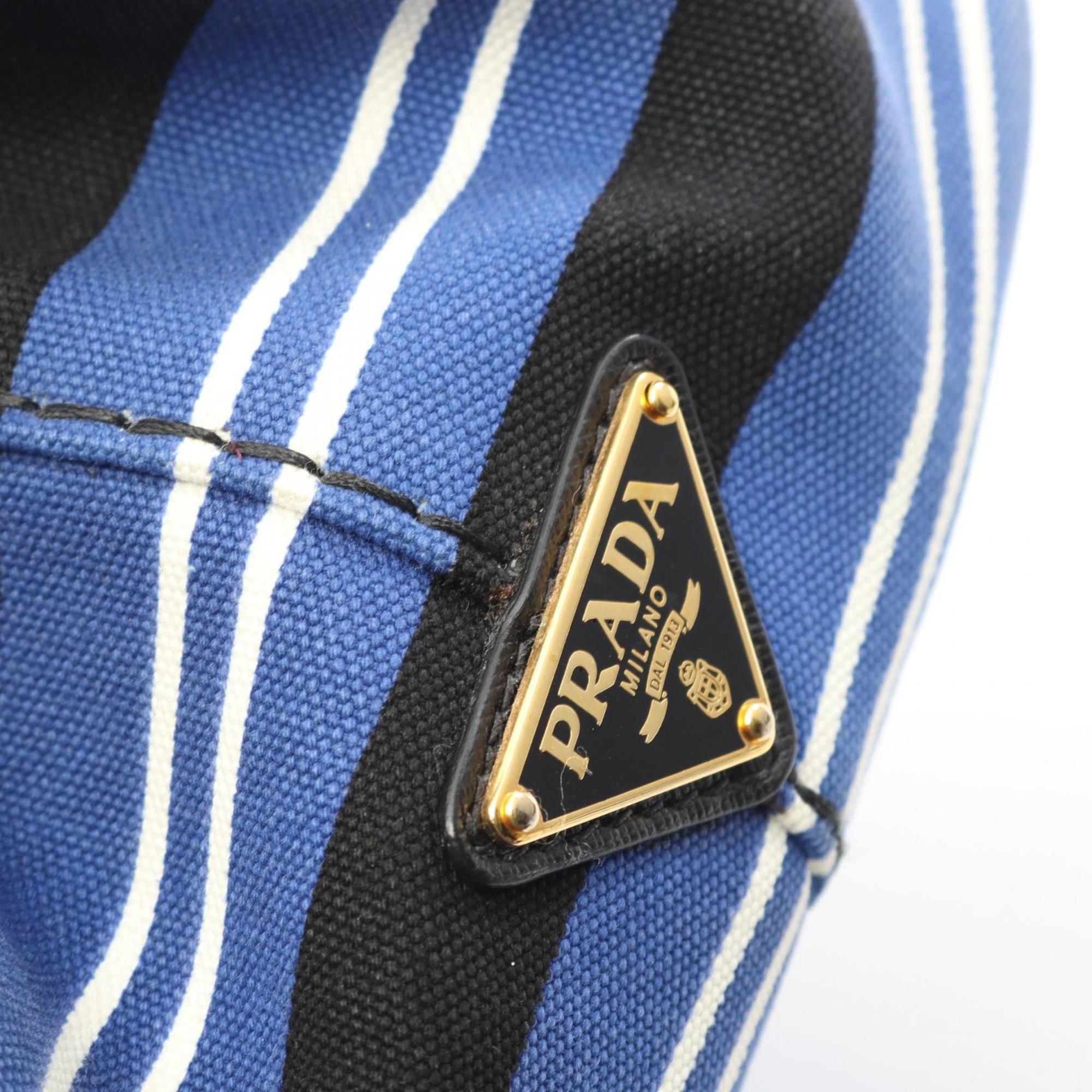 Prada Black Blue White Canvas Tote Bag