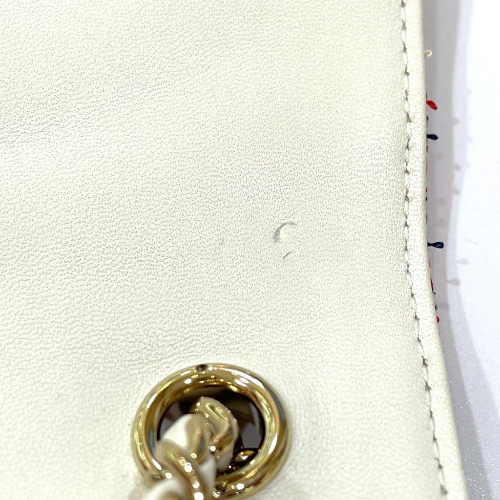 Chanel Red Color White Tweed Leather Pochette Shoulder Bag