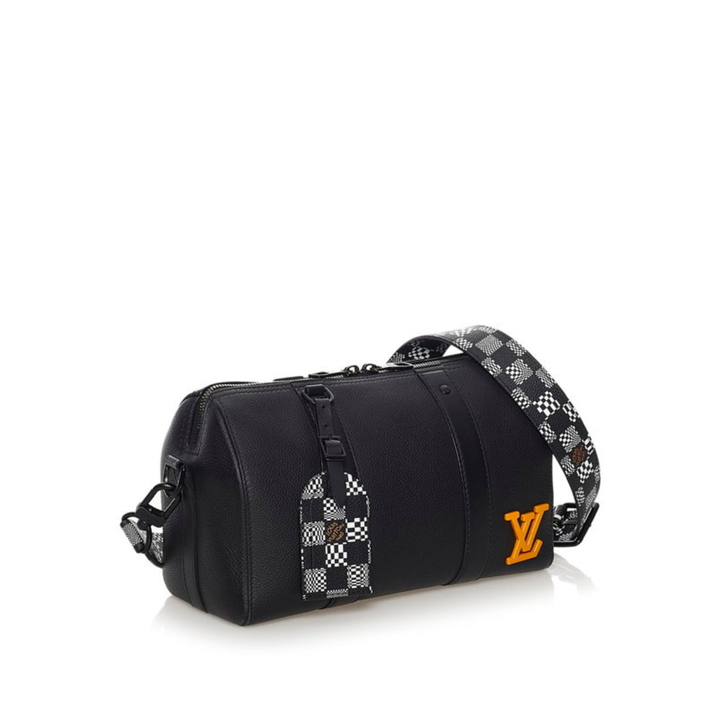 Louis Vuitton Damier Distorted City Keepall Shoulder Bag M57417 Black Grain Leather Men's LOUIS VUITTON