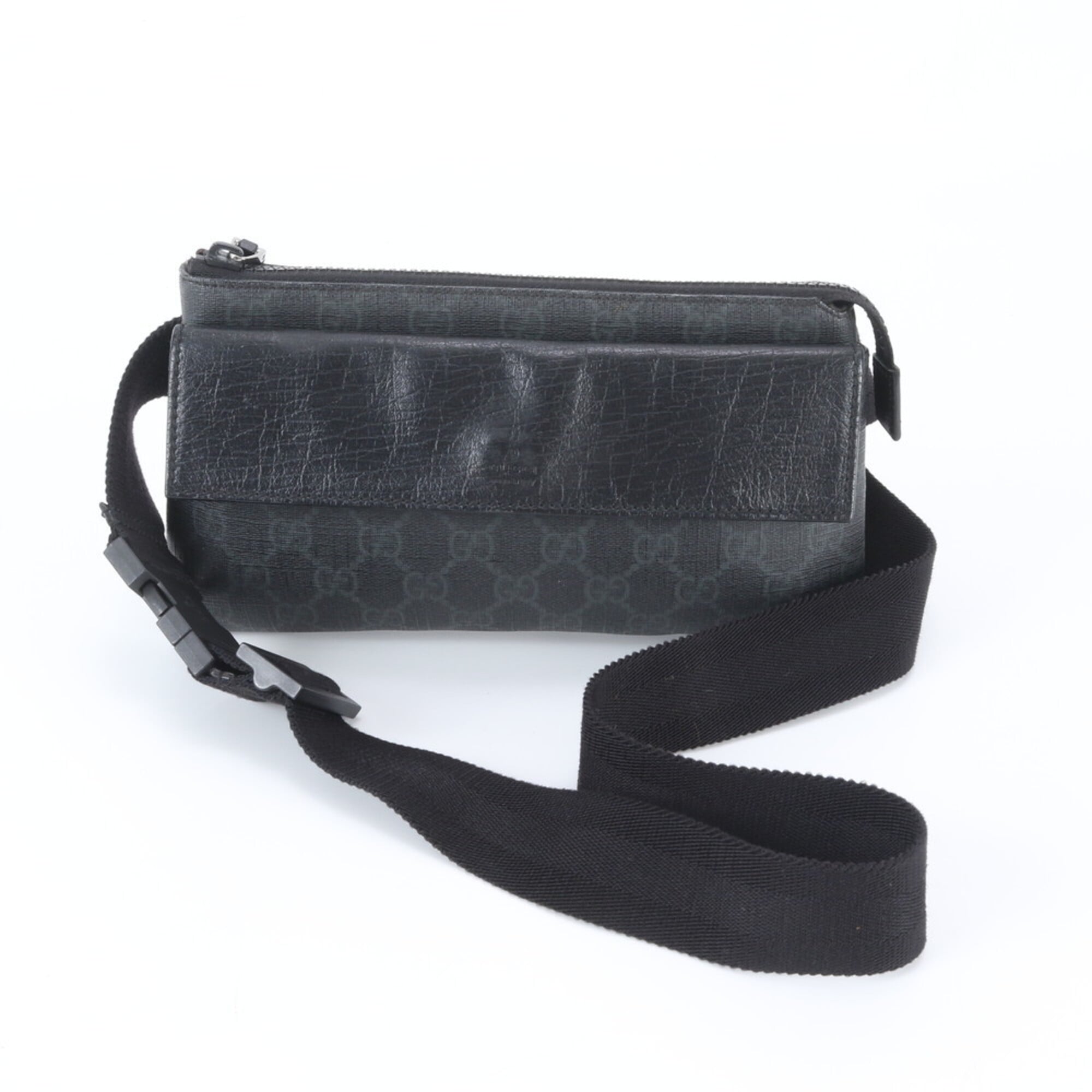 Gucci Black Leather Coated Canvas Fanny Pack Pouch Sling Bag (Pre-Owned)