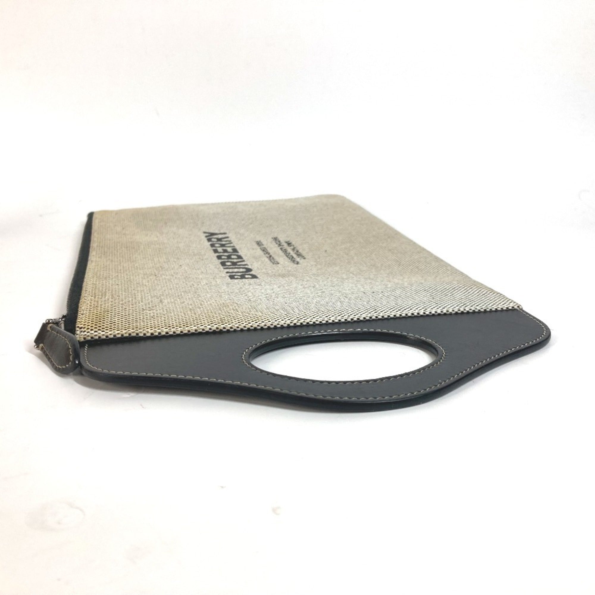 Burberry Black Gray Canvas Leather Clutch Bag Handbag