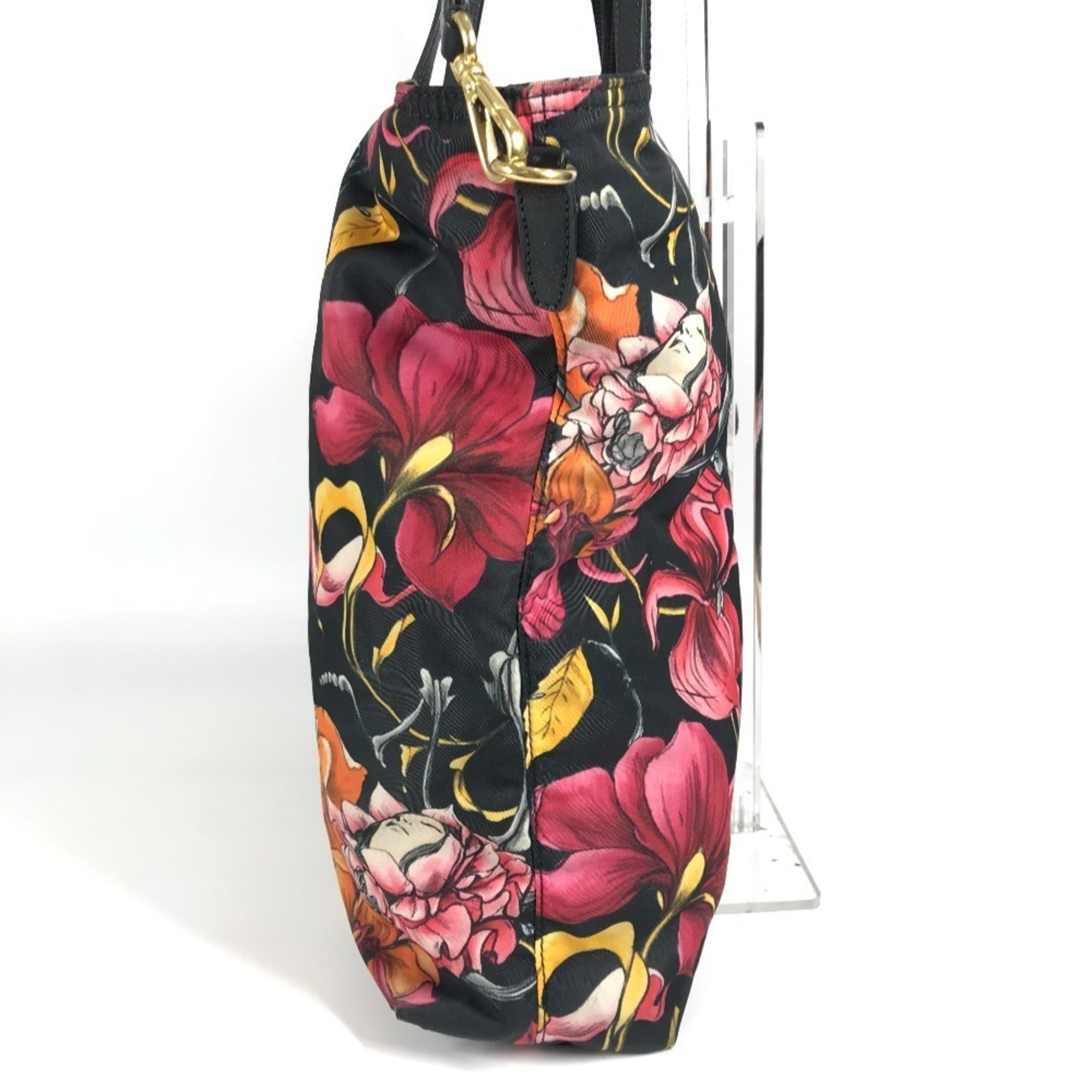 Prada Black Multi-Color Leather Nylon Handbag Shoulder Bag Tote Bag