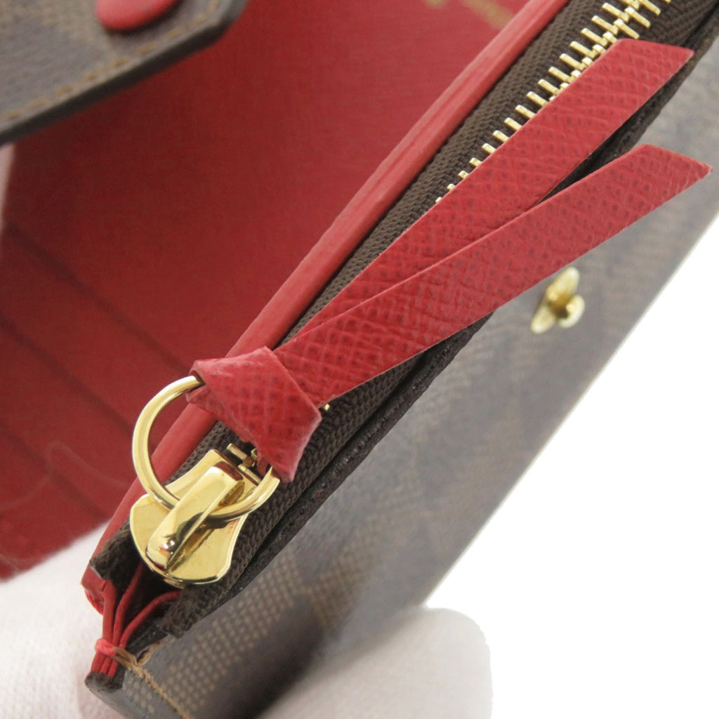 Louis Vuitton Brown Damier Canvas Red Color Damier Canvas Wallet (Tri-Fold)